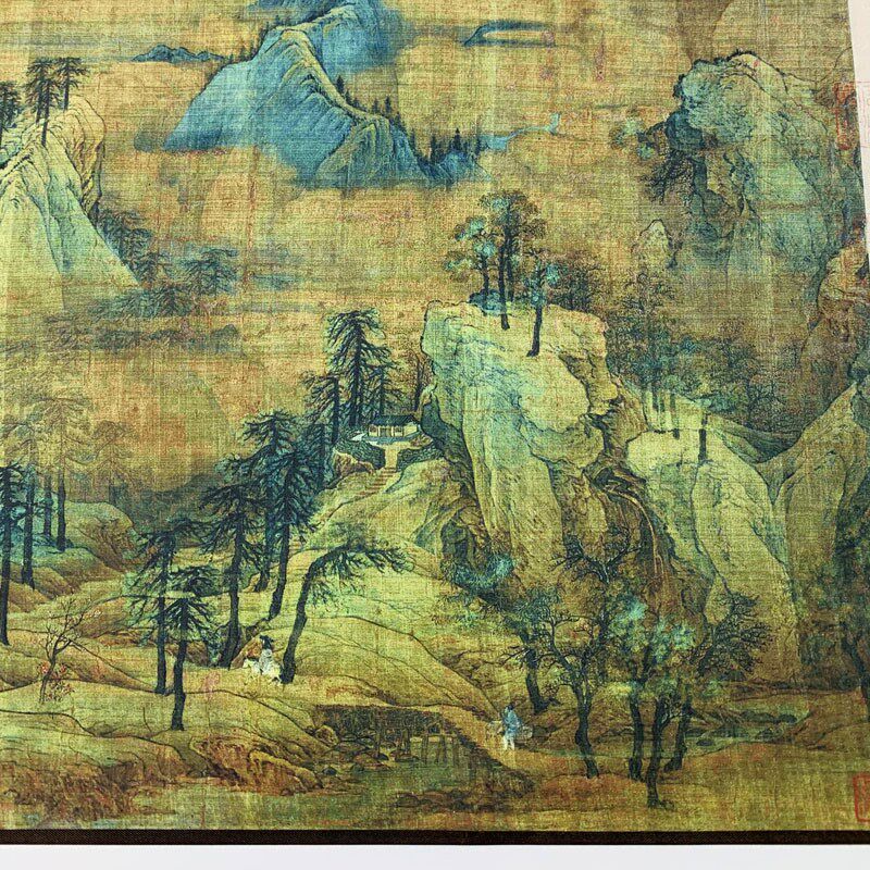 名画古画丝绸画长卷万松金阙图南宋赵伯驹江山秋色图手卷商务礼品