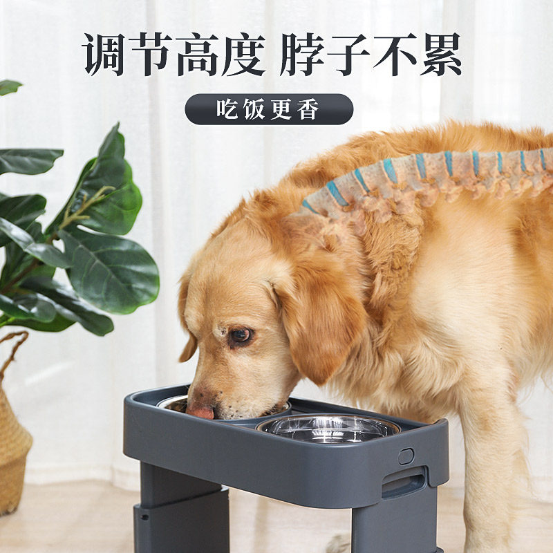 狗狗食盆大型犬宠物碗喂食盆猫咪饮水双碗可调节高脚W吃饭喝水两