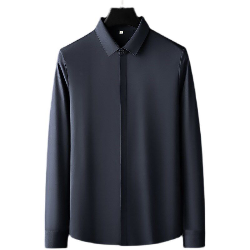 秋冬免烫抗皱重磅厚款压胶衬衫男士暗扣弹力商务长袖白色衬衣