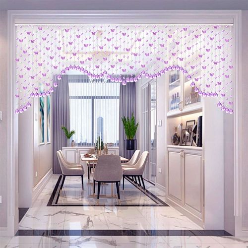 新款水晶珠帘客厅玄关隔断弧形挂帘屏风门帘蝴蝶装饰帘子成品半帘