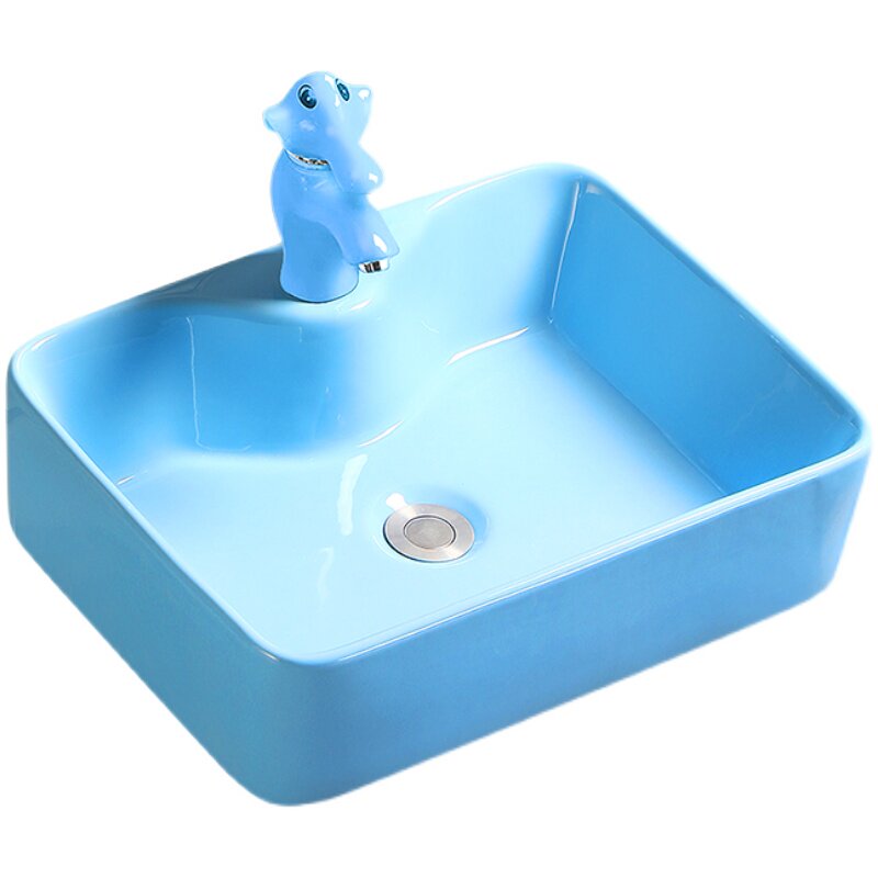 幼儿园台上盆卡通彩色挂墙式洗脸盆洗手盆陶瓷洗漱台小户型挂盆