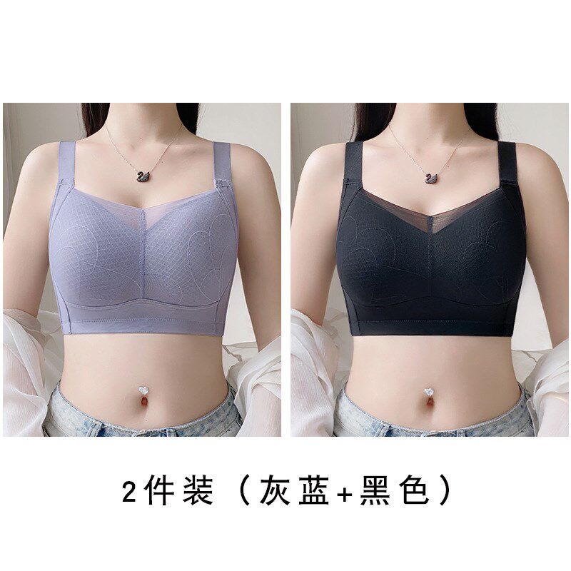内衣防下垂收副乳聚拢大胸显小夏季薄款夏季薄款五排扣调整型文胸