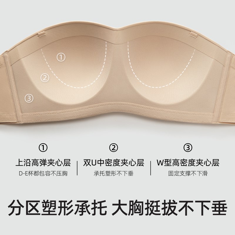 幸棉大胸无肩带内衣女聚拢防下垂裹胸提拉无痕隐形防滑抹胸文胸女