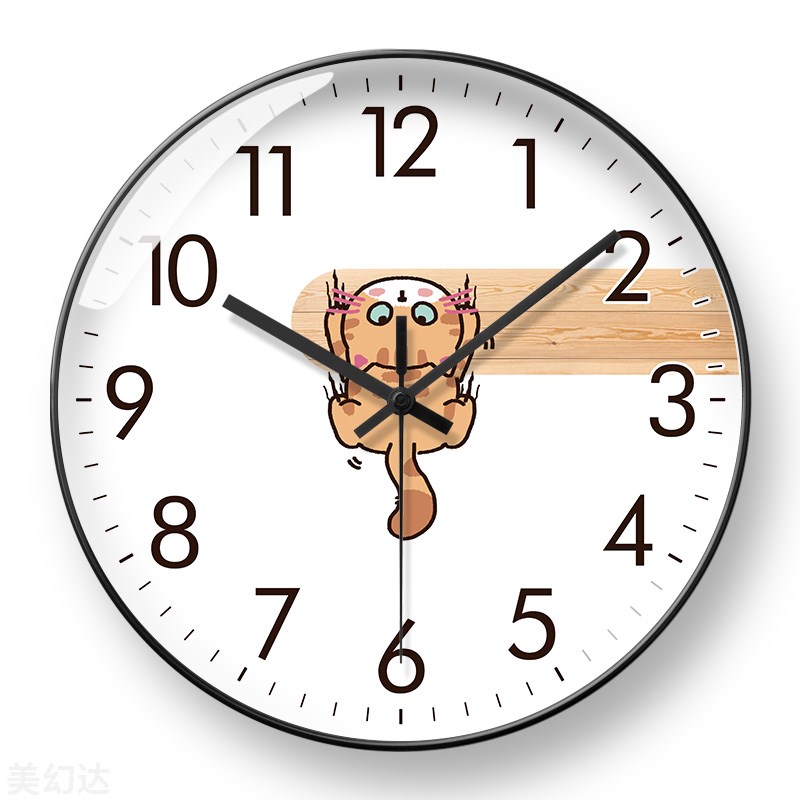 新中式挂钟小猫咪钟表客厅现代简约时钟挂墙大气时尚装饰静音挂表