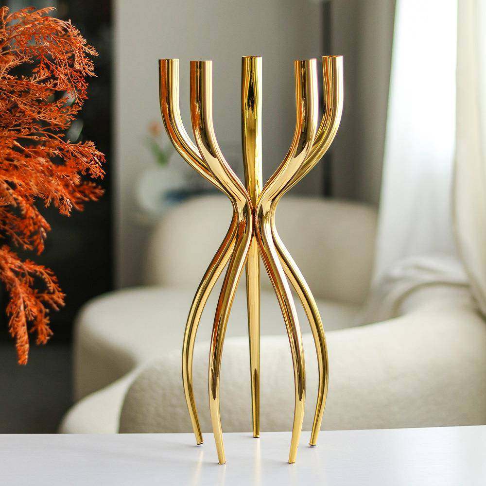 现代简约欧式轻奢金色铁艺五脚创意烛台工艺品摆件餐桌软装装饰品,农用物资,其他肥料,淘宝优惠券,粉丝福利购,淘宝优惠卷