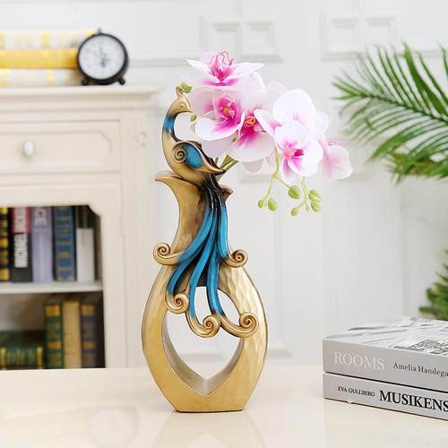 新款轻奢孔雀花瓶客厅桌面办公室餐桌玄关电视柜插花装饰品摆件