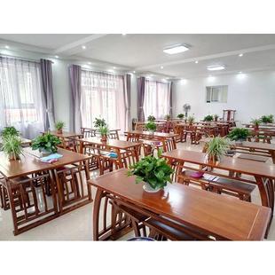 新中式实木国学桌书法书画桌榆木琴桌茶艺培训桌辅导班棋用课桌椅