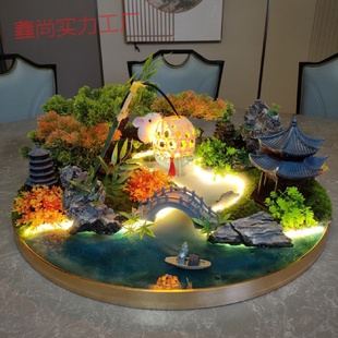 饰盆景花瓶 餐桌中间摆花喷雾化流水灯光遥控桌摆转盘花摆圆桌芯装
