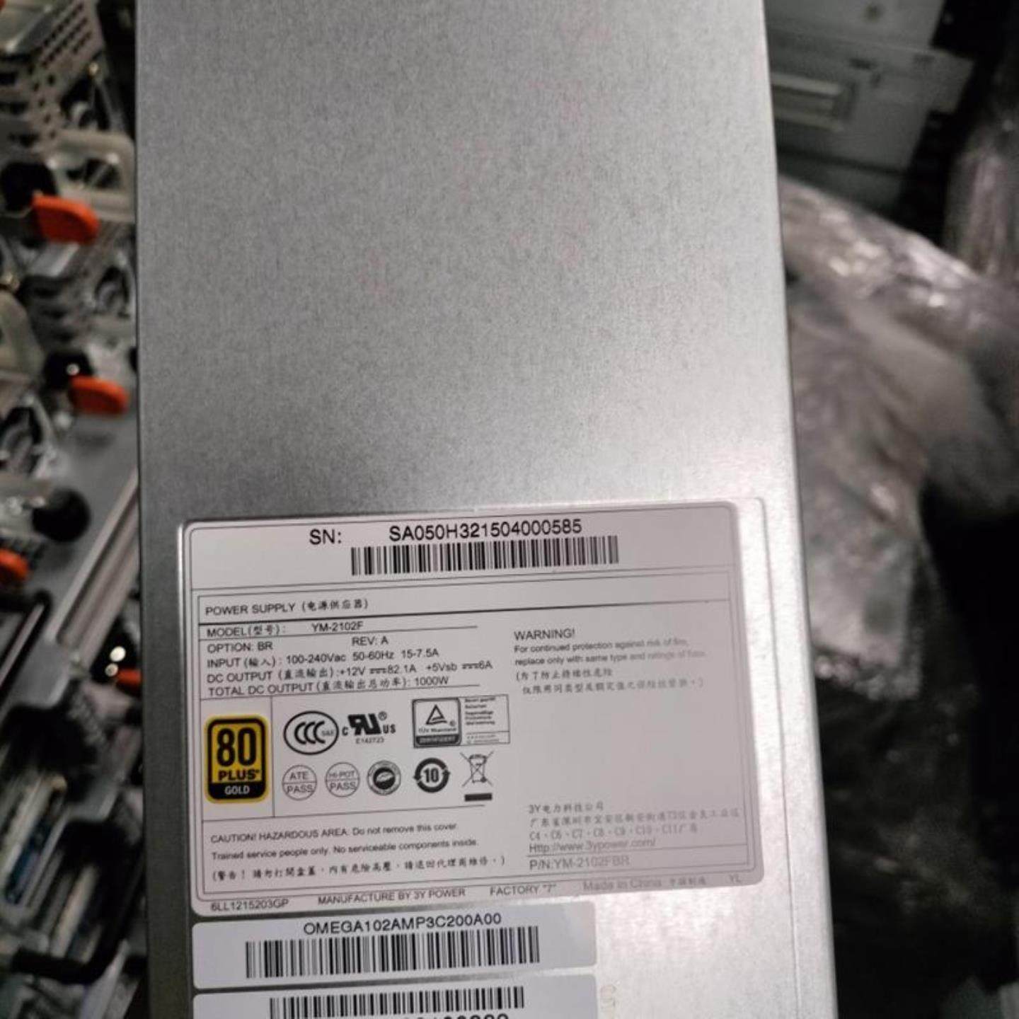 曙光 A840R-G 3Y YM-2102F 1000W 服务器电源 YM-2102FBR
