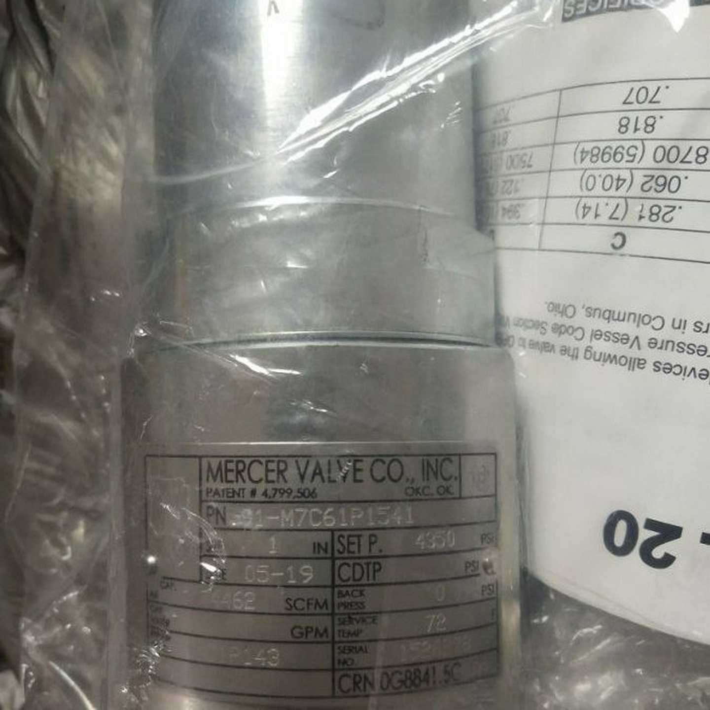 美国Mercer安全阀91-M7C61hP564140MPa公称通径：25