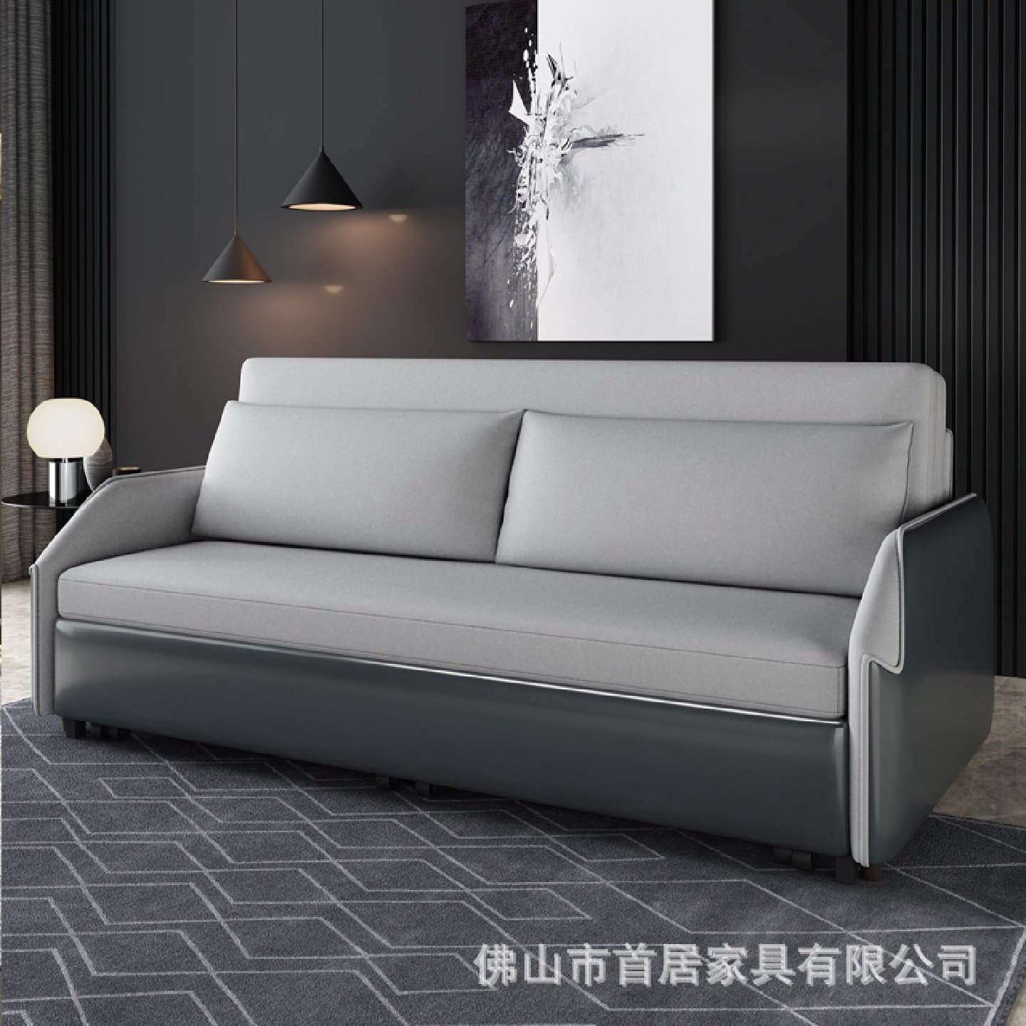 30款皮布结合可折叠沙发床简约实木多功能坐卧两用储物小户型双人