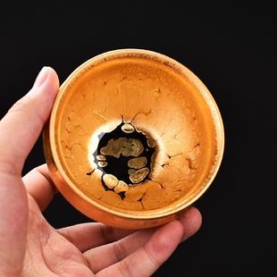 窑变天目釉油滴盏茶具单个品茗杯铁胎鎏金建盏茶杯镶银主人杯