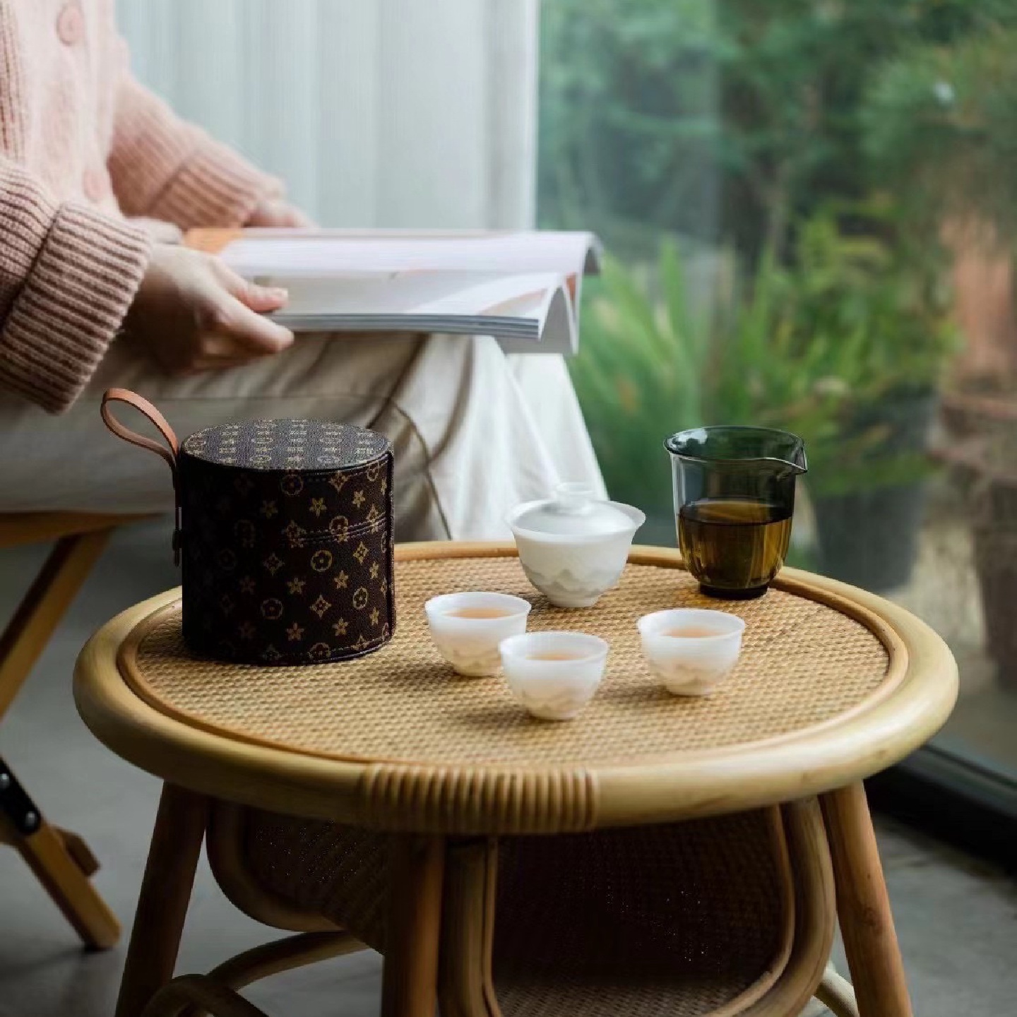 冰种玉瓷一壶三杯旅行茶具套装泡茶碗户外露营便携快客杯盖碗