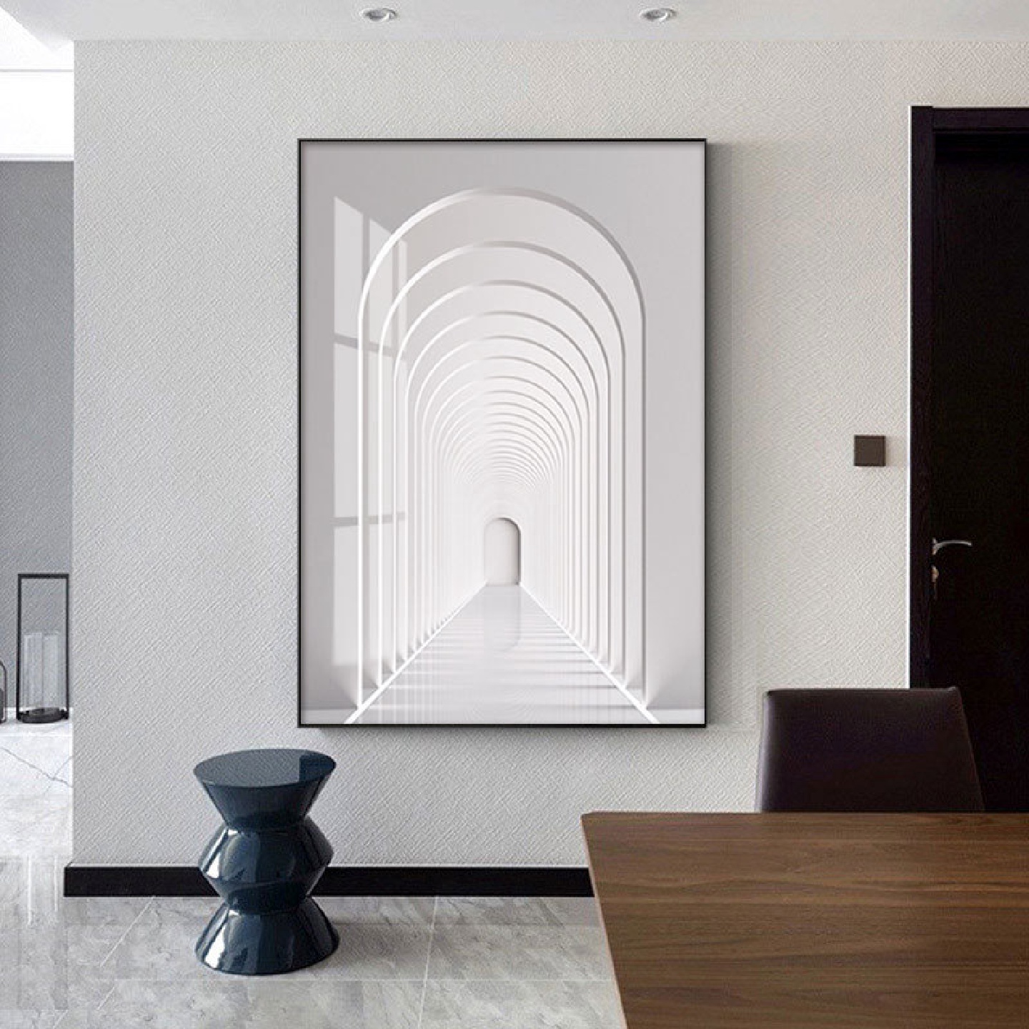 现代简约装饰画建筑空间玄关挂画时光隧道客厅走廊过道楼梯竖版画图片