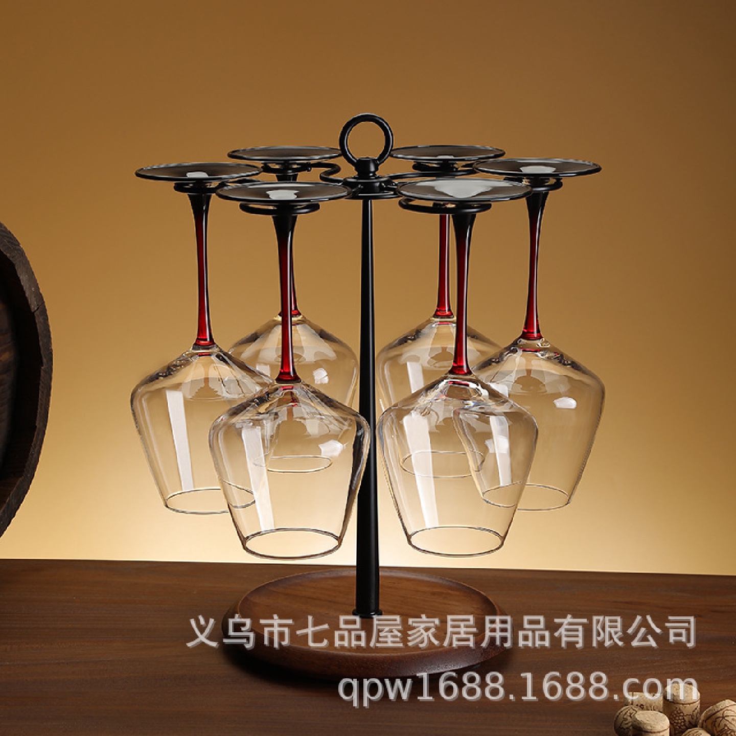 创意实木旋转红酒杯架高档高脚吊杯架子倒悬简约酒柜家用摆件展示