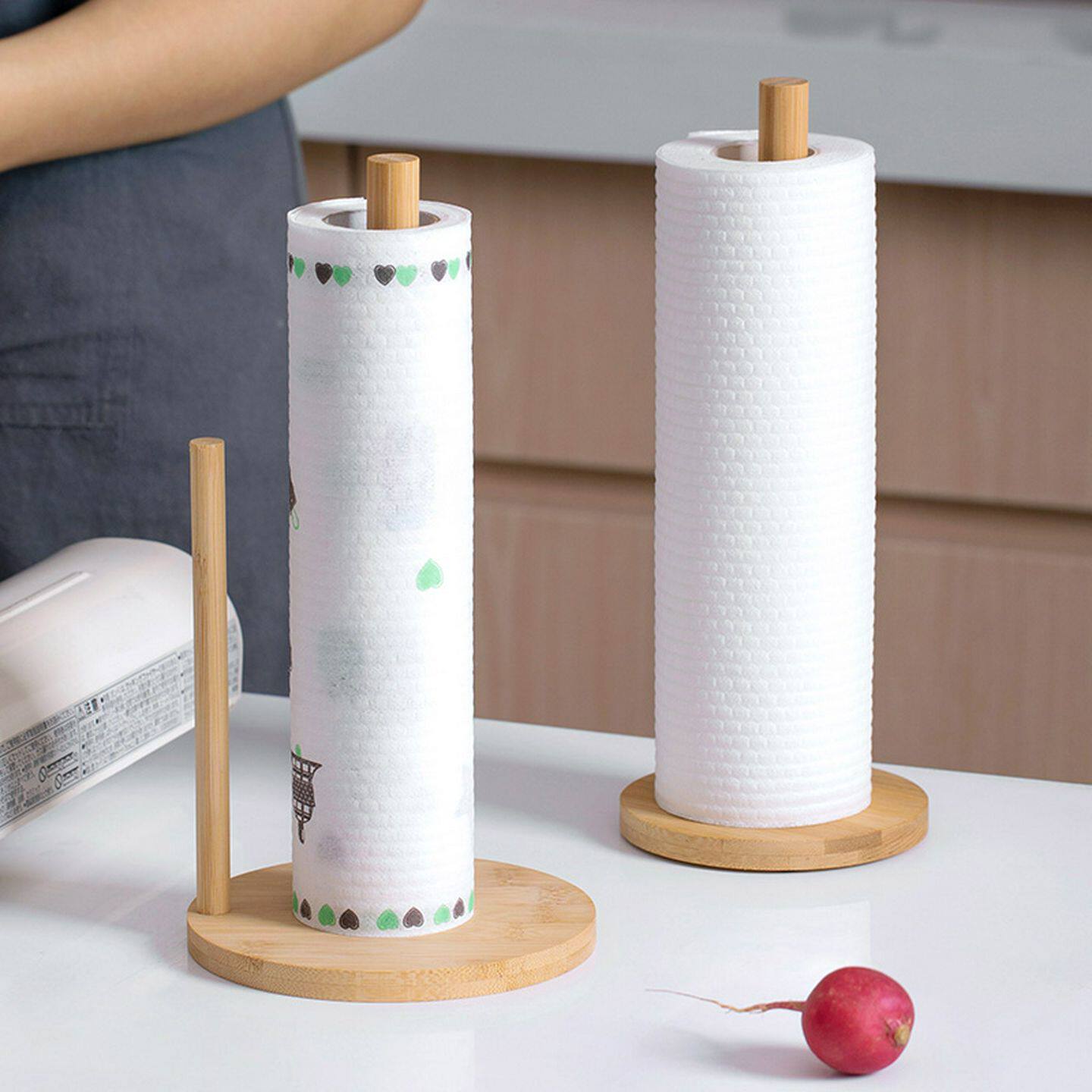 居家家纸巾架家用楠竹懒人抹布木支架厨房创意免打孔卷筒卫生纸收