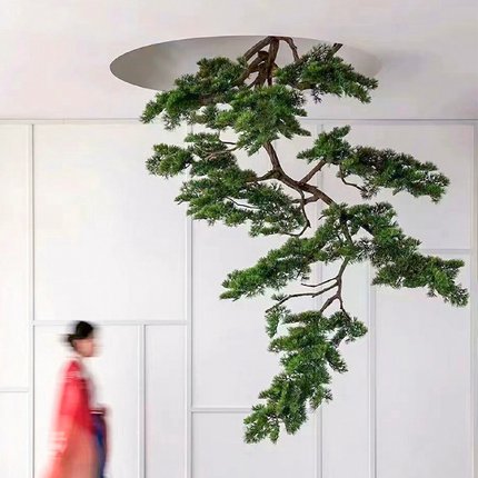 仿真吊挂迎客松树新中式假树造景绿植倒挂树悬挂摆件壁挂装饰树