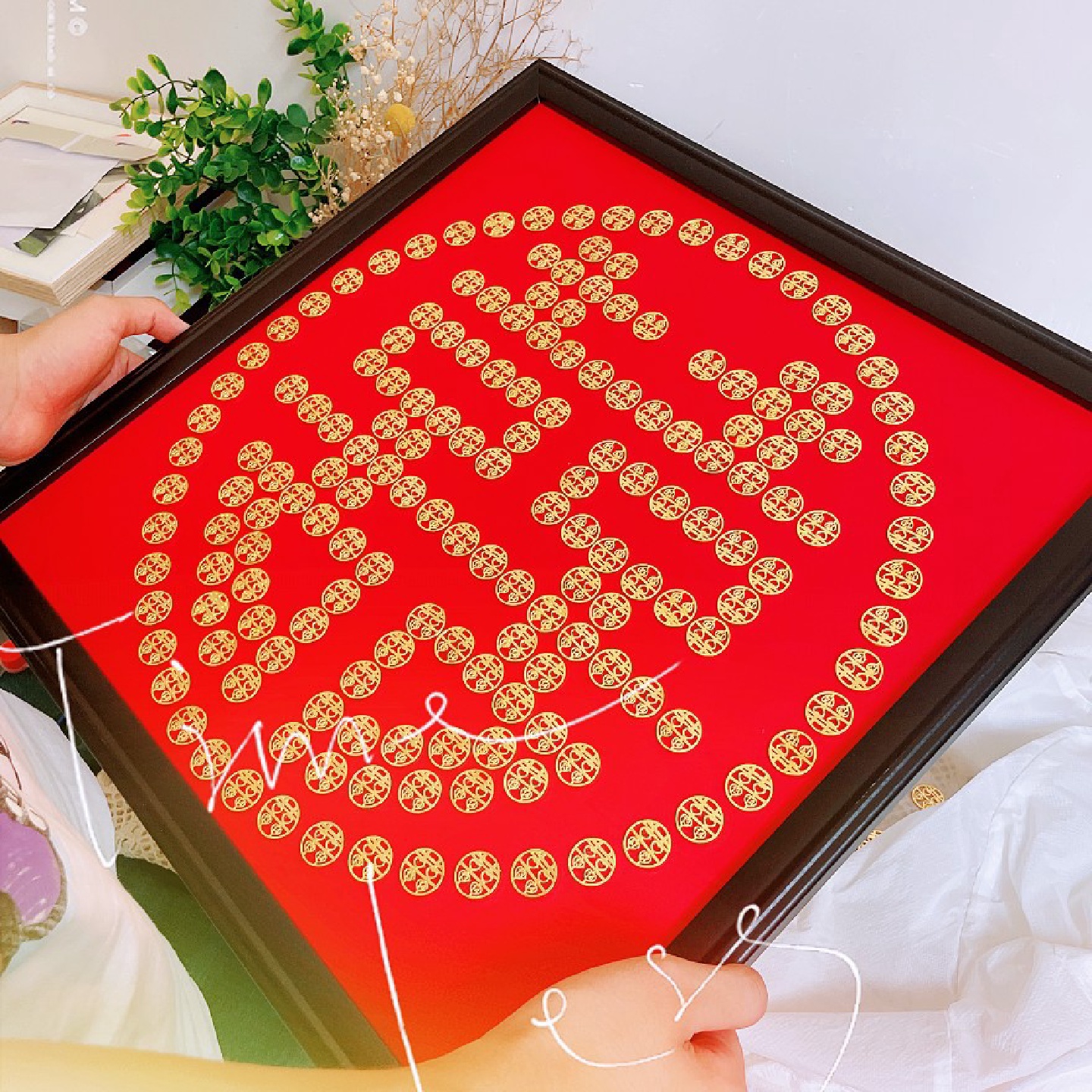 diy手工礼物结婚送新人模板相框新婚百喜图喜字硬币喜囍字贴