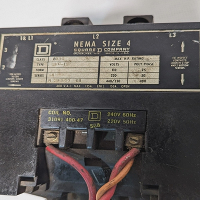 SquareD8536SFG-1NEMASize4MotorStarter,135/150A600VA