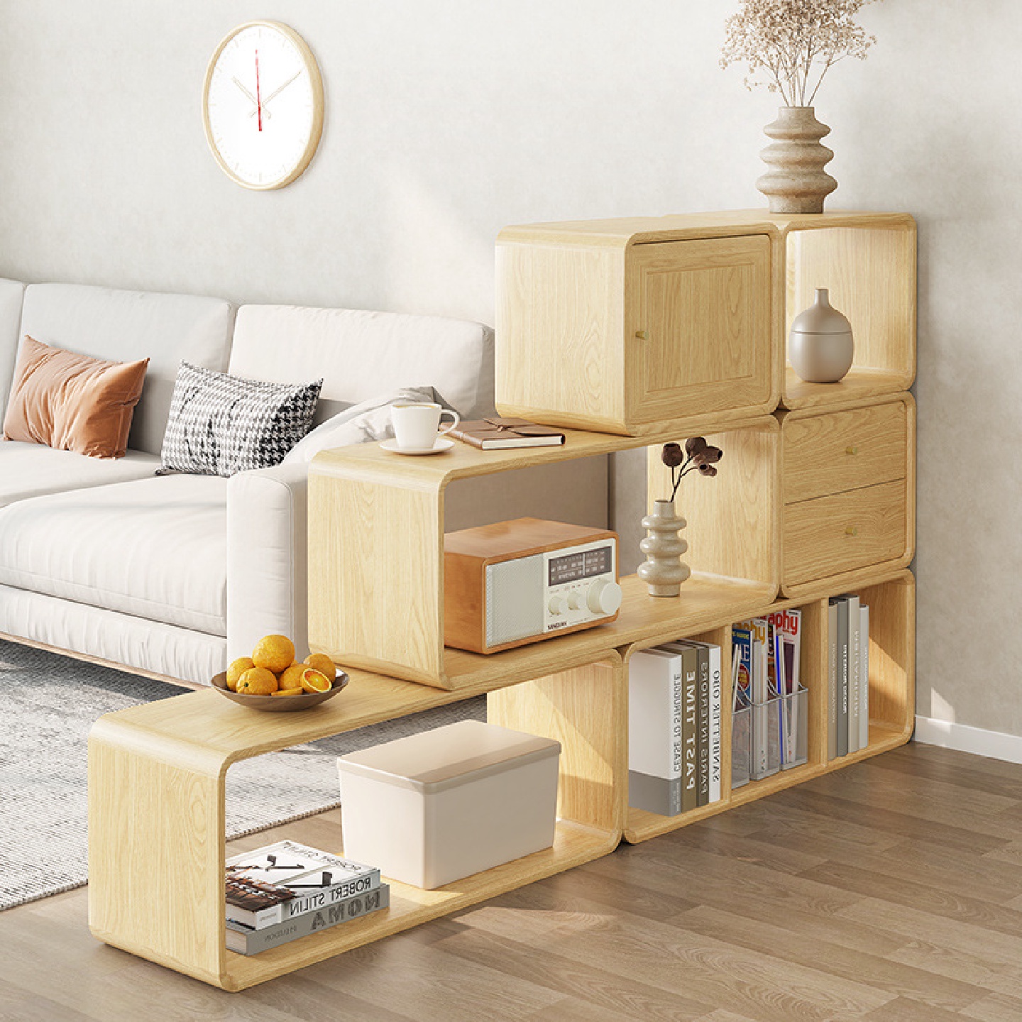 实木书柜自由组合格子柜落地收纳柜橡木客厅储物隔断柜置物架书架