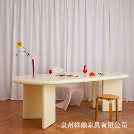 北欧实木餐桌餐台家用简约创意工作台商用椭圆形大板办公会议桌
