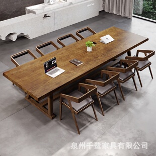 简约实木会议桌公司职员办公室长桌大型工作电脑桌原木3米培训桌