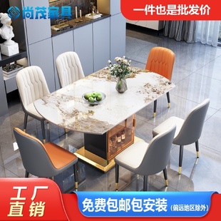 轻奢岩板餐桌椅组合现代简约家用小户型折叠伸缩两用带储物柜饭桌