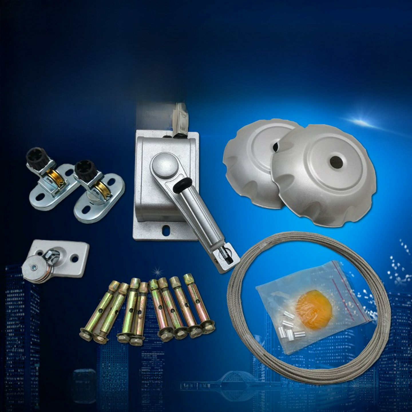 单杆手摇阳台升降晾衣架全套配件晒衣架手摇器钢丝绳滑轮摇把自动