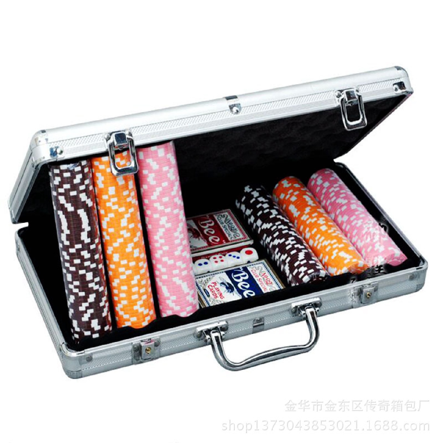 现货零售铝合金200/300/400/500片筹码箱圆角银黑筹码套装箱