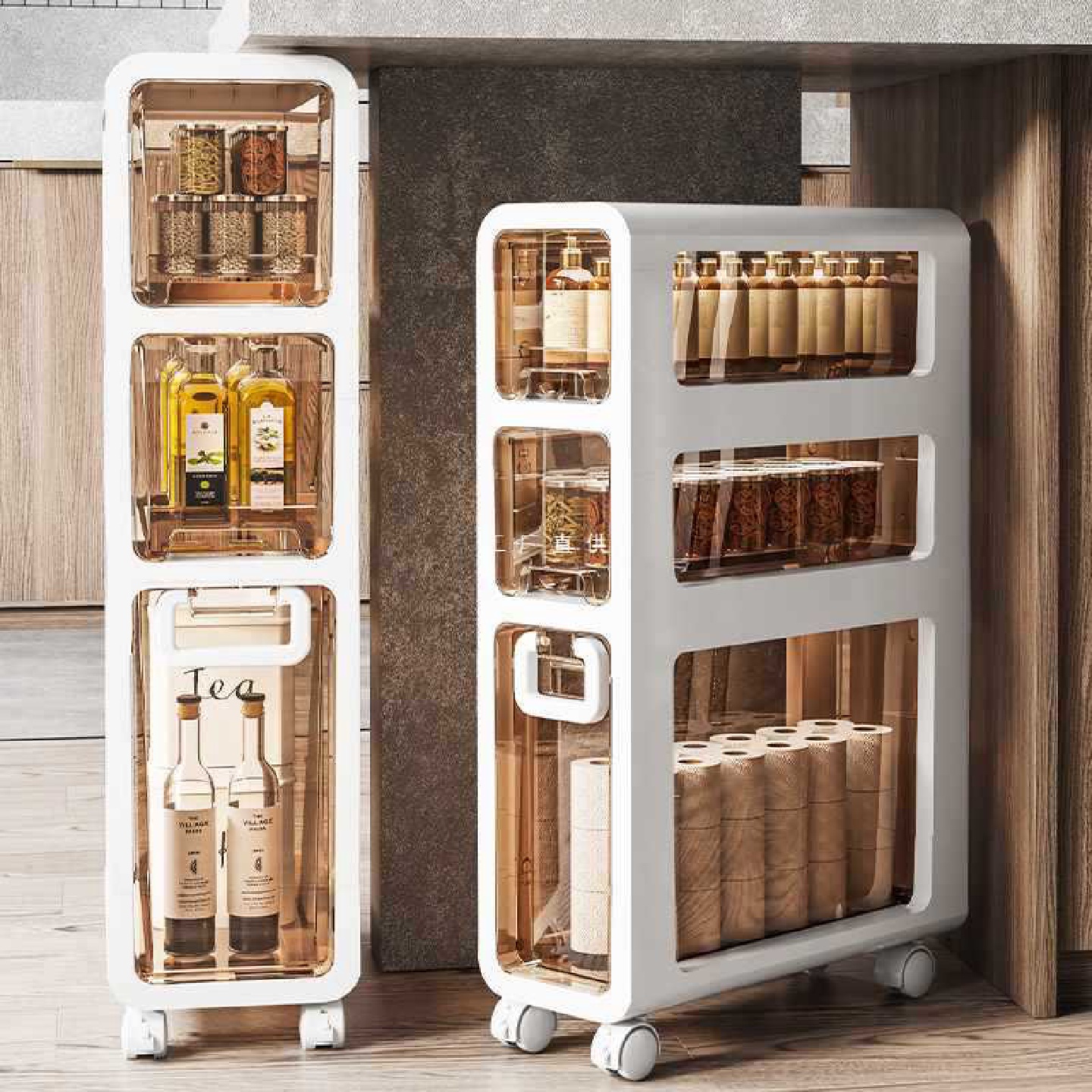 厨房收纳缝隙柜抽屉式冰箱夹缝柜卫生间边柜超窄缝储物置物架家用