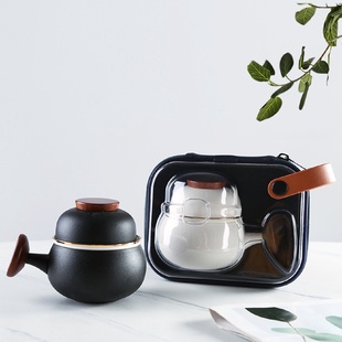胡桃木柄快客杯便携旅行茶具茶咖组合木柄泡茶杯茶水分离马克杯