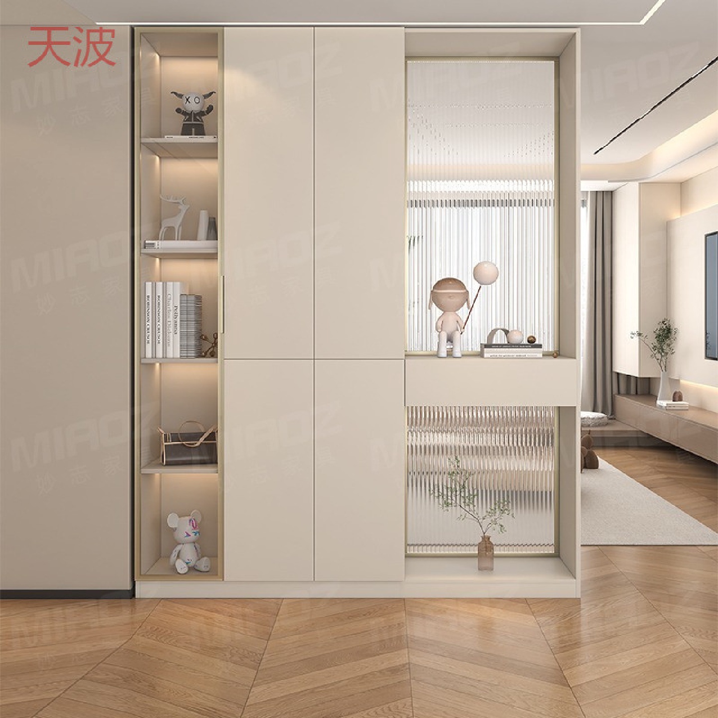 Ehd玄关柜鞋柜一体隔断双面客厅屏风柜轻奢家用奶油风玻璃入户门