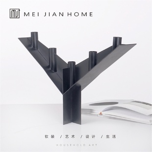 北欧轻奢蜡烛台摆件现代简约餐桌创意铁艺大烛台轻奢家用欧式