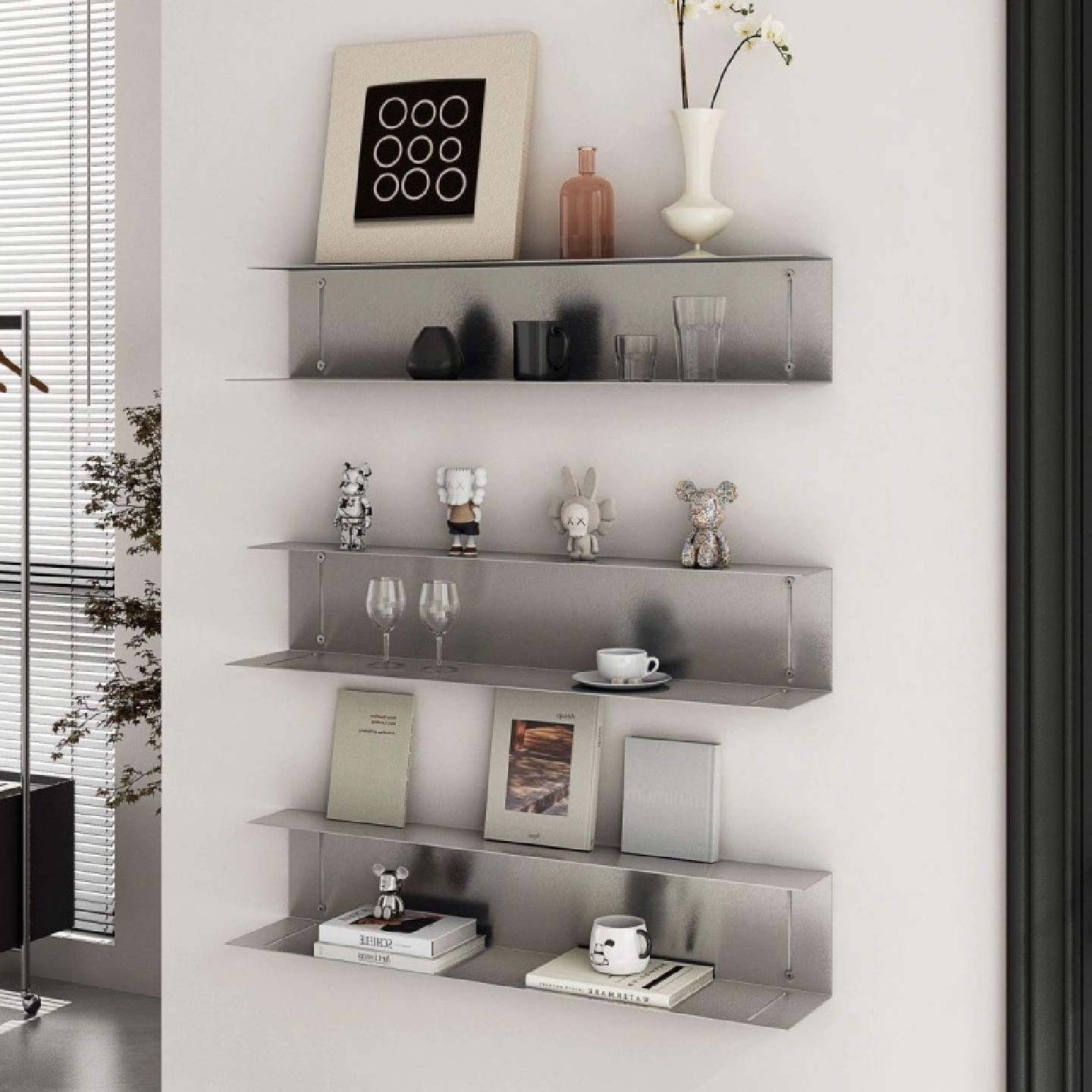 客厅不锈钢一字隔板工字型壁挂置物架墙上收纳架多层上墙展示架