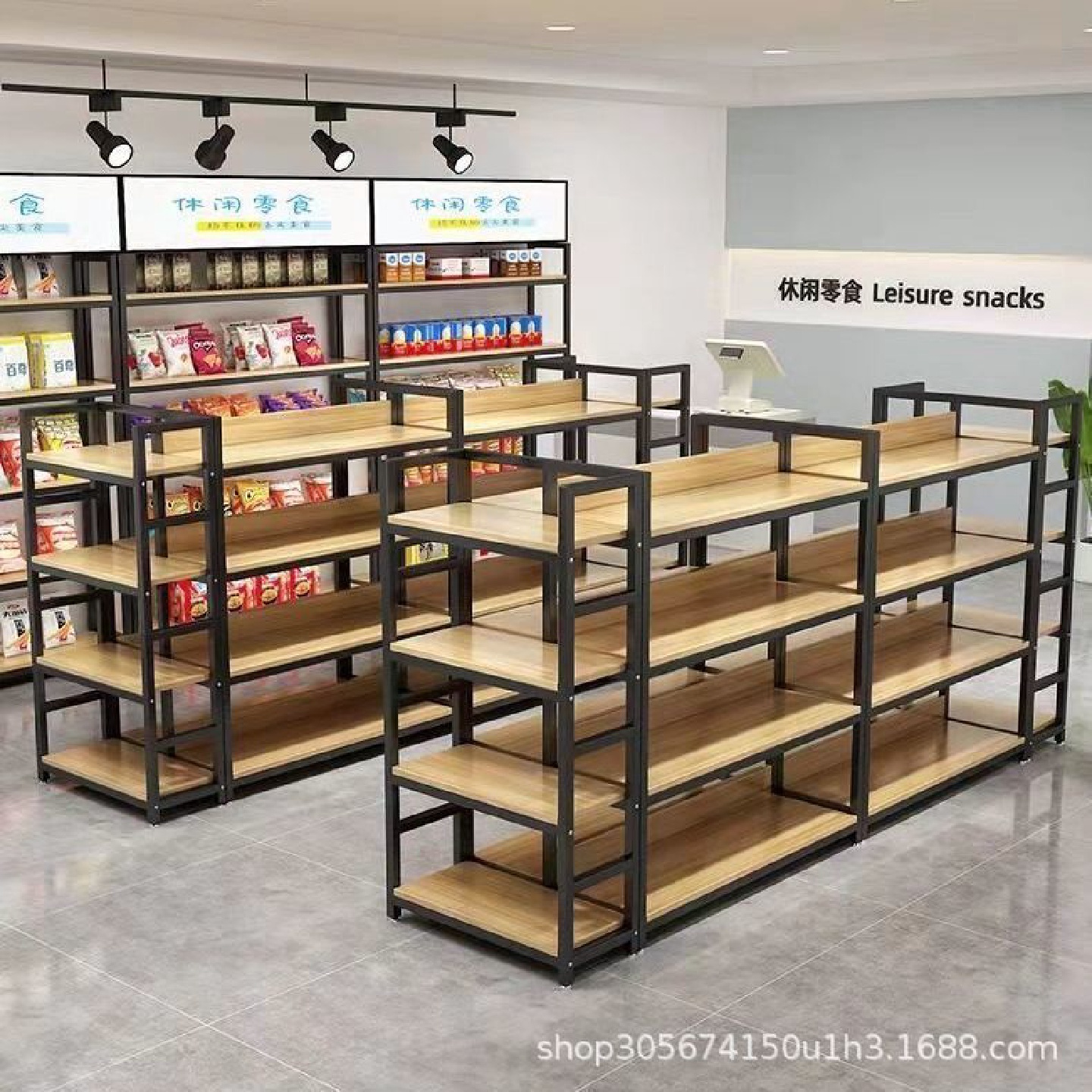 超市中岛柜货架便利店多层展示架双面零食置物架母婴店药店置物架