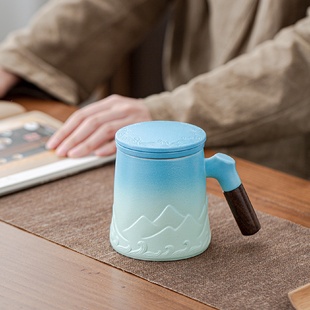 茶水分离杯泡茶杯陶瓷带盖过滤马克杯办公室个人专用杯子刻字logo