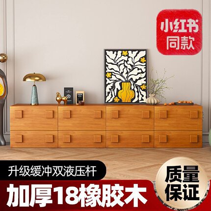 橡胶木新中式卡门柜模块组合柜实木斗柜复古中古风奶油黑色ins风