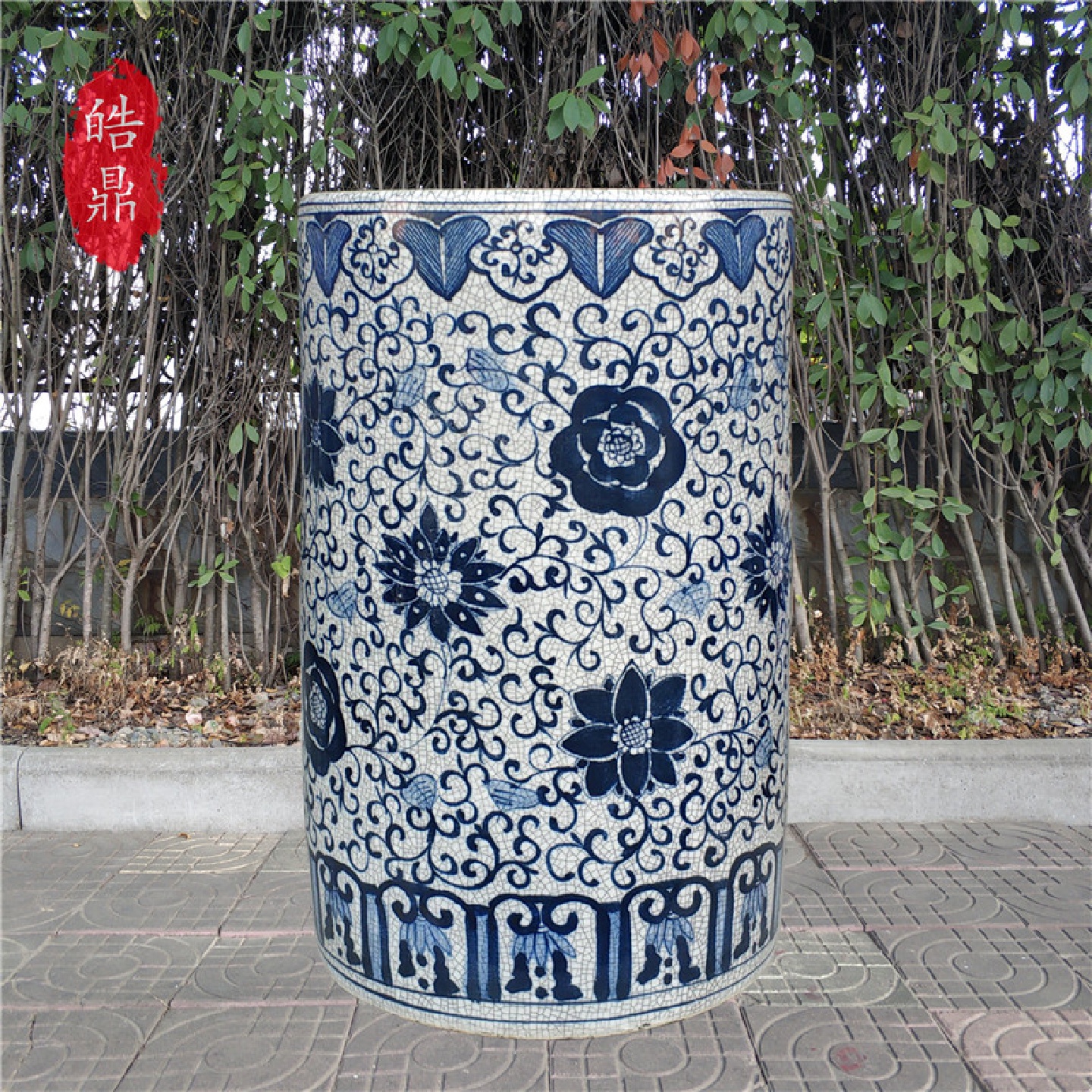 景德镇陶瓷器箭筒手绘仿古开片书画筒卷轴缸直筒创意花插大花瓶