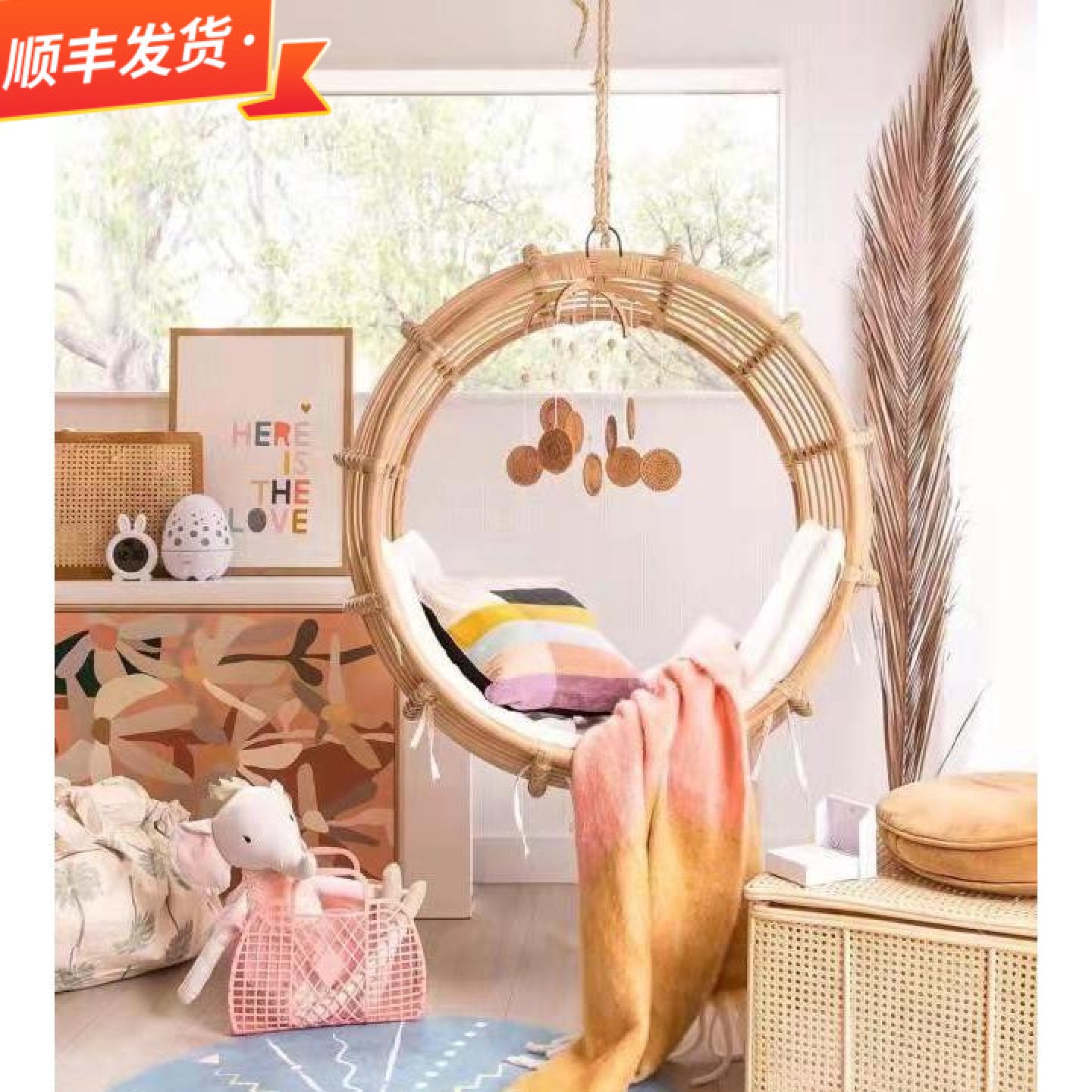 圆圈吊篮椅子室内秋千家用阳台吊床户外仿藤编椅圆摇篮椅悬挂吊椅
