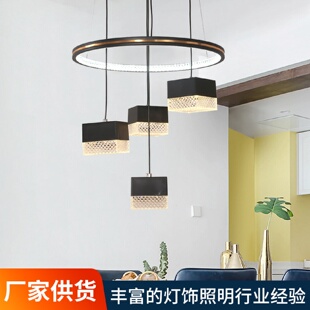创意设计师灯 黑色led餐厅灯吊灯现代简约北欧方块餐桌灯吧台个性