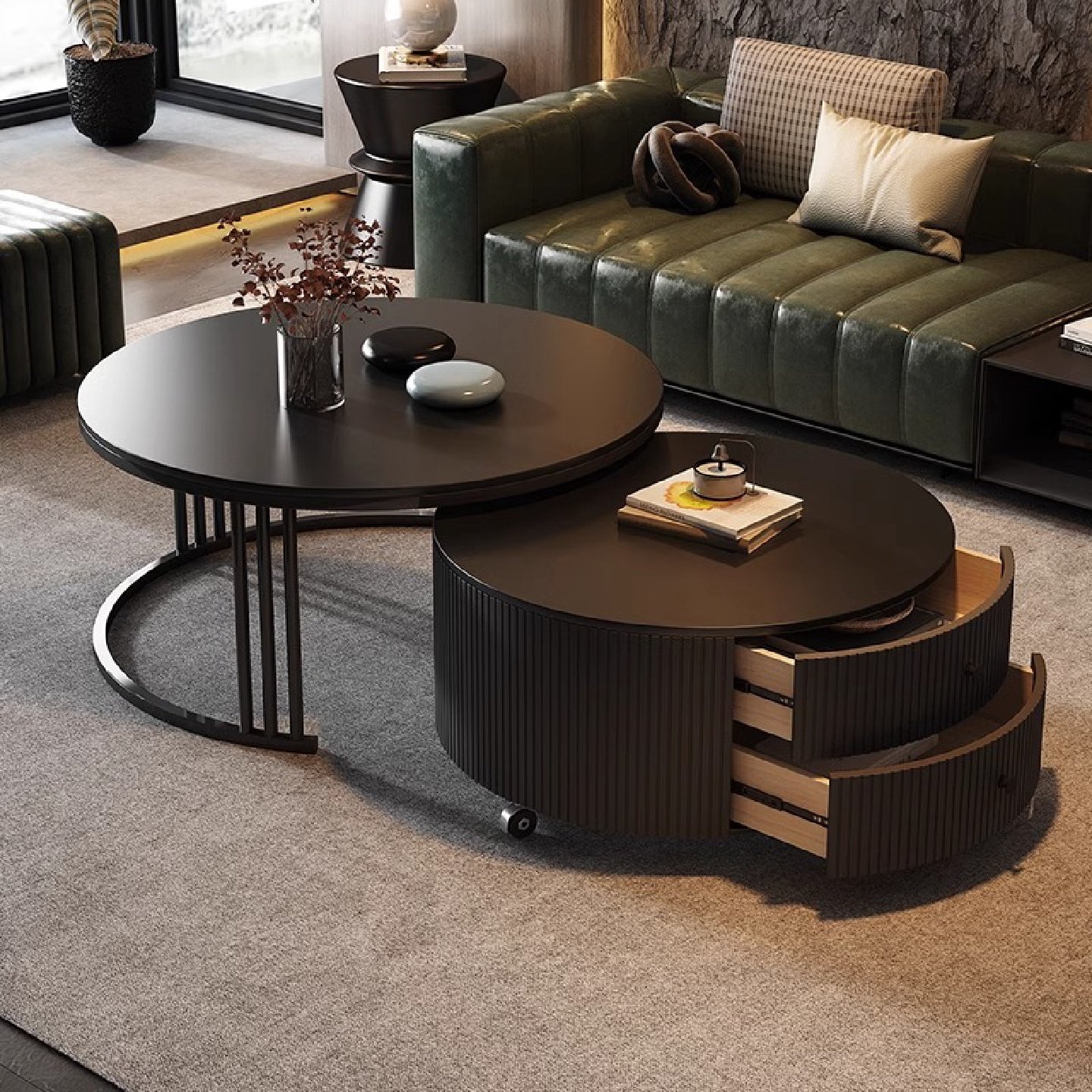 my岩板茶几客厅家用新款轻奢现代简约小户型黑色圆形茶几桌