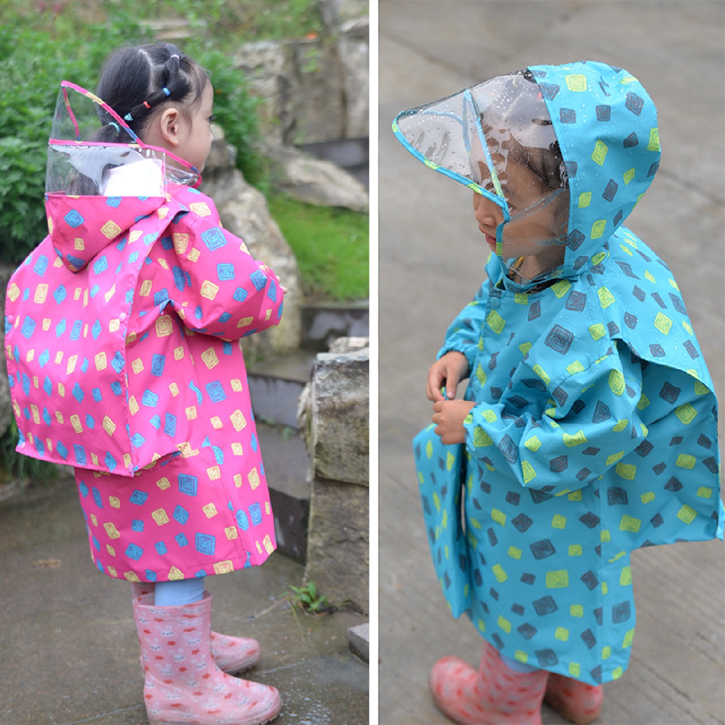 美丽伊芙书包位大帽檐儿童雨衣环保无异味韩国背书包学生雨衣