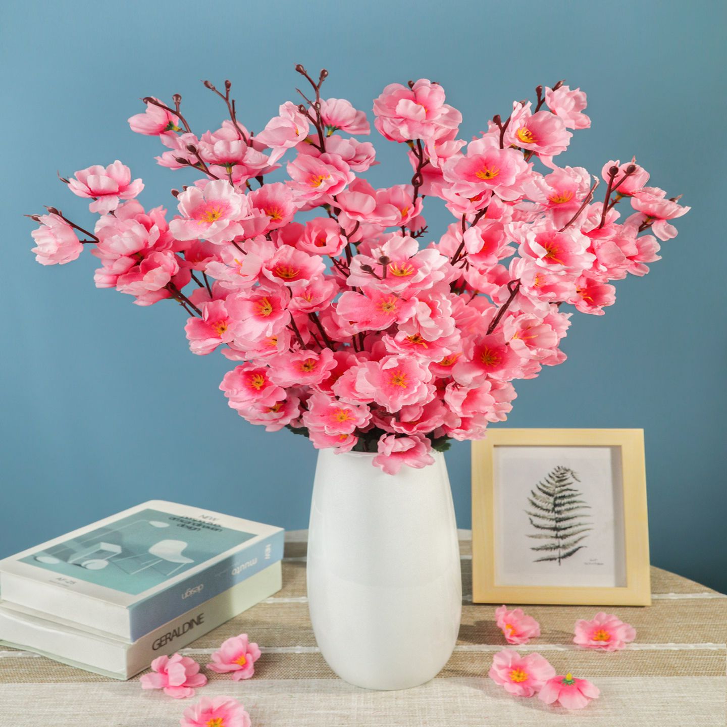 采购产品模拟桃花枝，假花摆件，客厅假腊梅单朵塑料花，干花，室