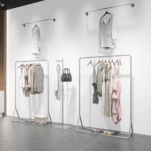 女服装 架不锈钢拉丝中岛展示架挂衣架货架 店展示架落地式 移动服装