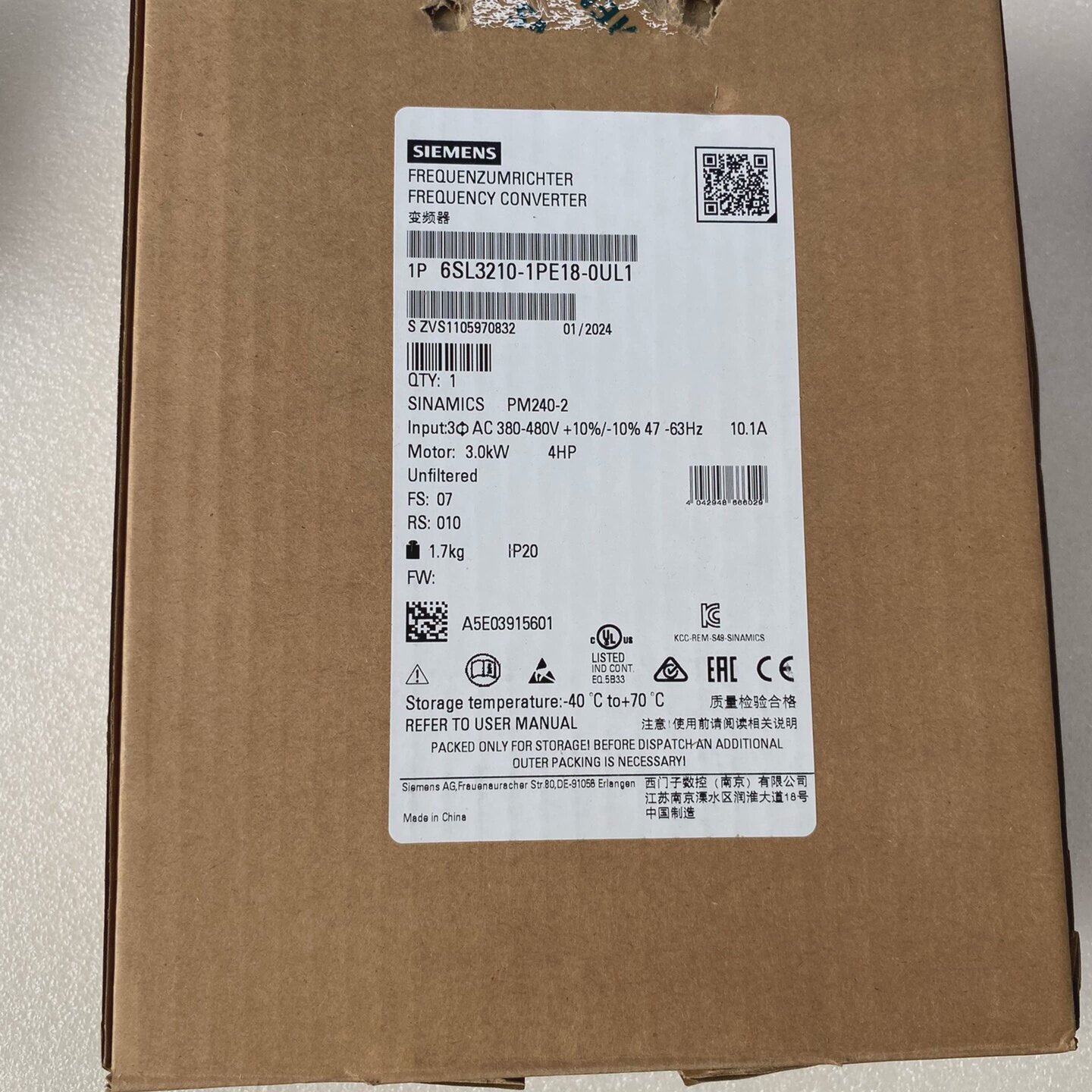 议价Frequency Converter Model 6Sl32101Pe180Ul1 Physical Prod