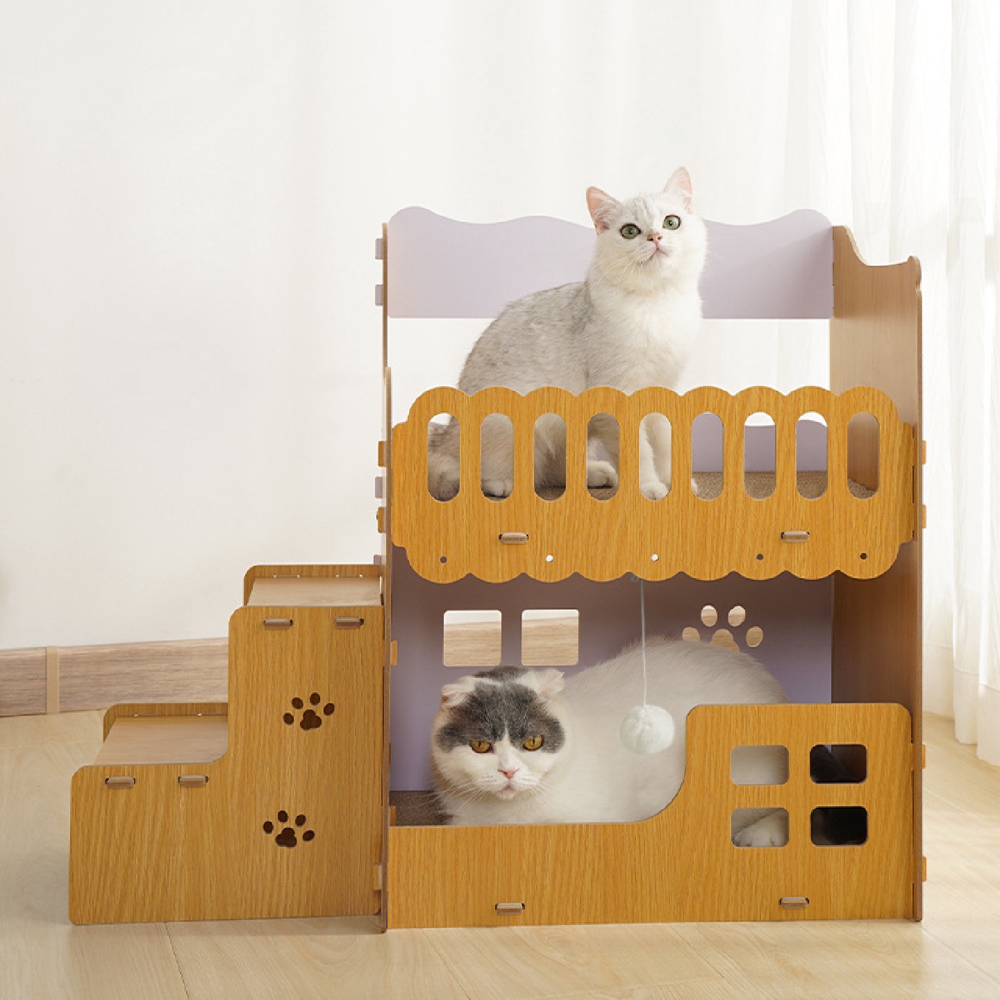 别墅瓦楞纸猫窝方窝木质可替换猫爪板逗猫猫床省空间立式双层猫窝
