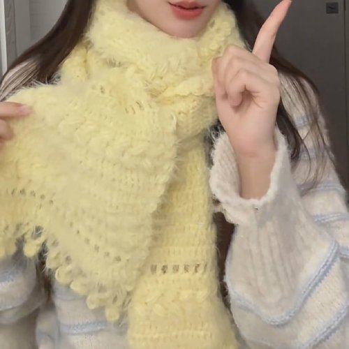 芝士奶黄色围巾女士可爱羊毛线编织DIY材料包新款2025冬季保暖