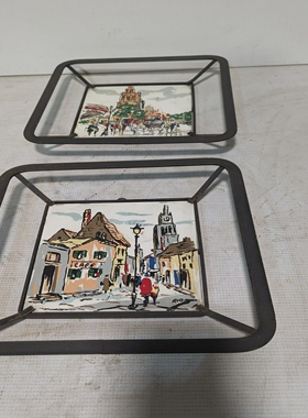 Setof2VintageDarioPaintedCeramicTilesinUniqueFrame