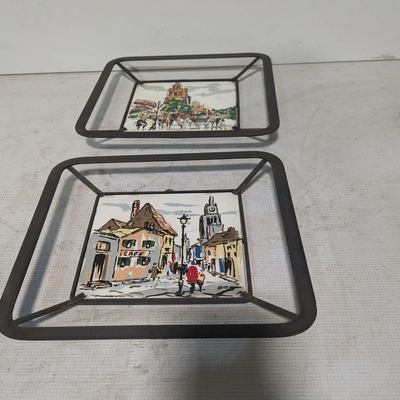 Setof2VintageDarioPaintedCeramicTilesinUniqueFrame