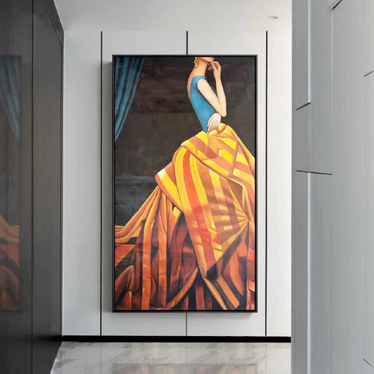 后现代玄关装饰画抽象艺术过道服装店衣帽间油画北欧风格轻奢墙画